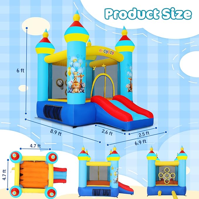 AKEYDIY Bounce House for Kids Toddlers Girls/Boys Gifts, Inflatables Funny Animals Bounce House for Kids 3-6 Bouncy Castle with Blower, Jump House with Slide, Pitching Game Indoor, Backyard