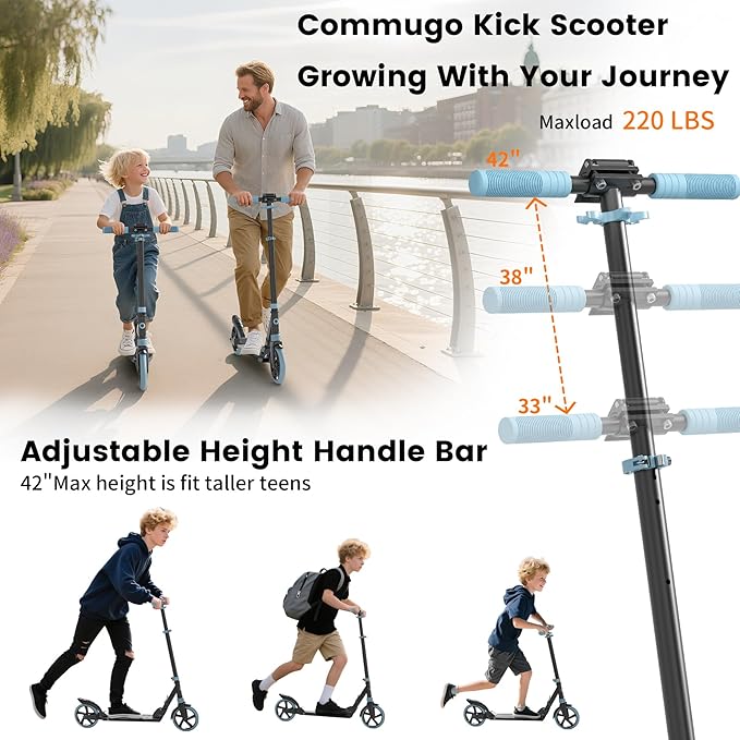 Kick Scooter for Kids 5-12 with Suspension, Teens, Foldable Lightweight Scooter with 8 Inch Wheels, Max Load 240 LBS