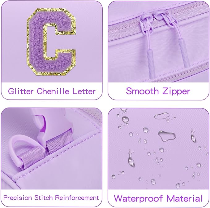 Kids Initial Lunch Bag, Reusable Insulated Lunch Box for Girls Toddlers, Back to School Gift, Leak-proof Cooler Bag for School Daycare Travel Picnic, Purple-C