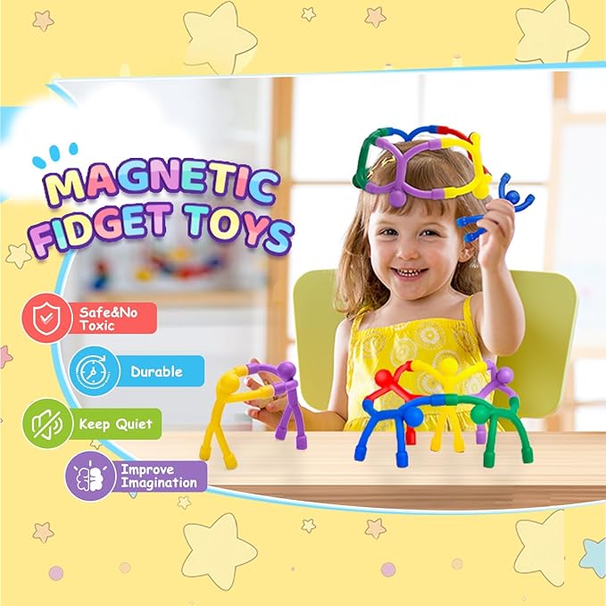 Magnetic Toddlers Sensory Toys, 10Pcs Road Trip Car Airplane Travel Activities Essentials Toy for Kids Ages 4-8, Fidget Toys for Adults Teens Boys girls Stress Relief, Strong Fridge Magnet Men People