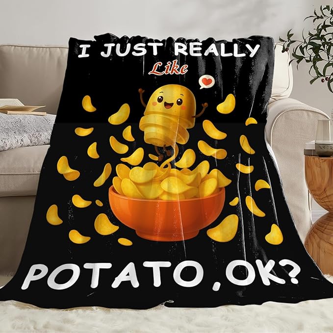 Potato Blanket for Women Girls, Potato Lovers Flannel Throw Blanket, Cozy Fleece Soft Stuff Food Blankets Gift for Kids Couch Sofa Bed 50" x 40"
