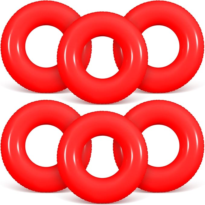 6 Pcs Inflatable Pool Floats 24 Inches Swim Tube Bulk Swimming Ring Pool Floaties for Beach Party Decorations Women and Men River Lake Summer Vacation Holiday (Red)