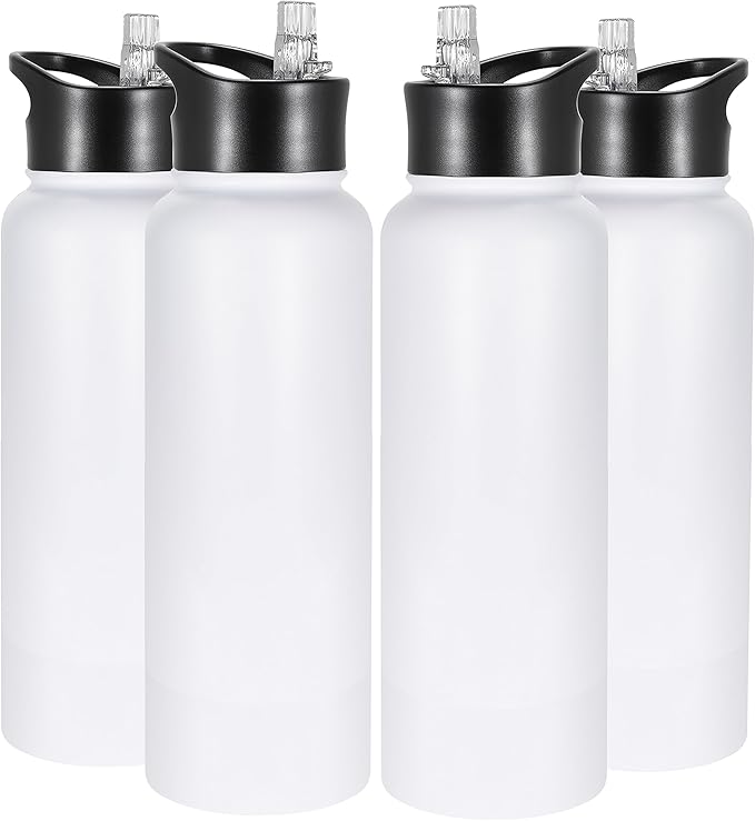 VEGOND 40 oz Insulated Water Bottle Bulk Stainless Steel Metal Water Bottles with Leak Proof Straw Lid & Spout Lid, Wide Mouth Double Walled Vacuum Travel Sports Bottle, 4 Pack