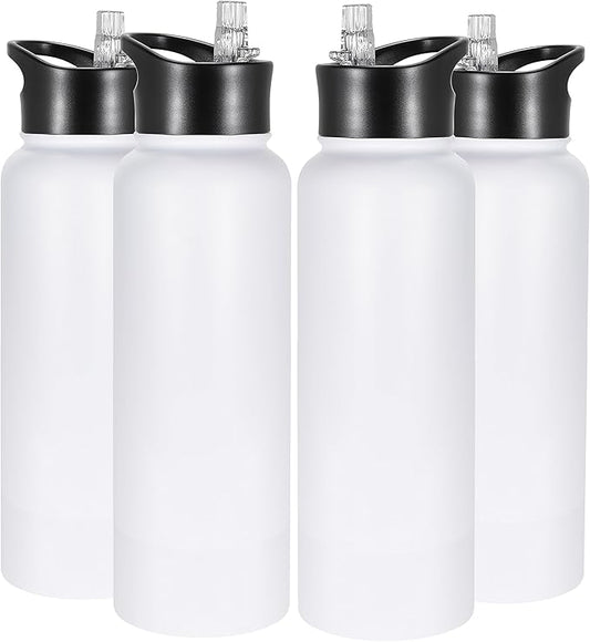 VEGOND 40 oz Insulated Water Bottle Bulk Stainless Steel Metal Water Bottles with Leak Proof Straw Lid & Spout Lid, Wide Mouth Double Walled Vacuum Travel Sports Bottle, 4 Pack
