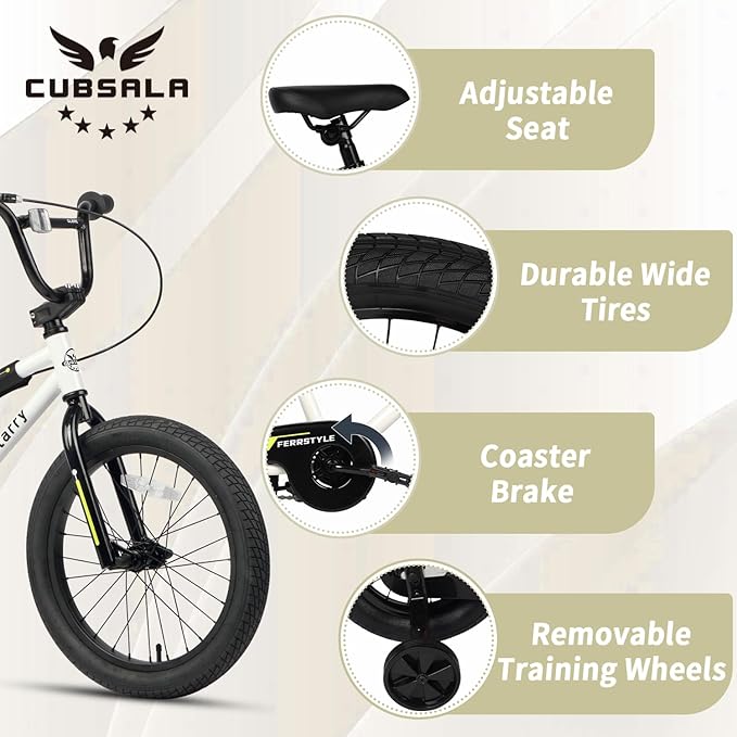 12 14 16 18 Inch Kids Bike BMX Style Bicycle with Training Wheels Coaster Brake for 2-10 Years Old Toddlers Boys Girls Multiple Colors