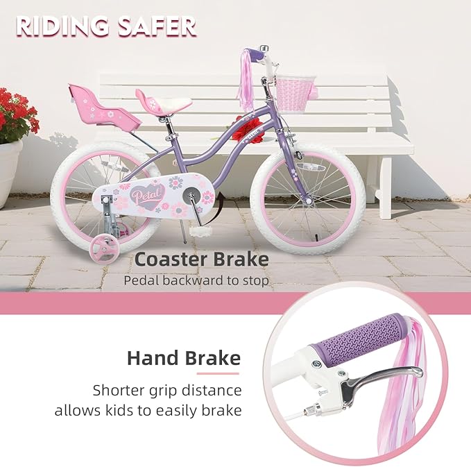 Glerc Petal Girls Bike, 12-18 Inch Kids Bike for Ages 2-9 Years Old Children, Princess Style Kids Bicycle with Training Wheels & Basket & Streamers, Multiple Colors