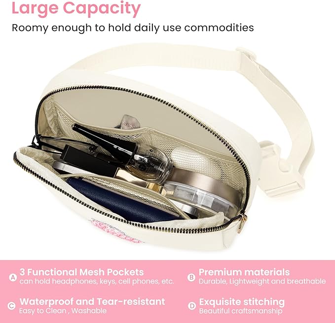 Christmas Gifts for Girls Women, Friend Birthday Gift for Women, Birthday Gifts for Girls Teen Kids, Mini Fanny Pack Crossbody Bag Belt Bag Fashion Waist Packs Cute Trendy Stuff（Cream, B)