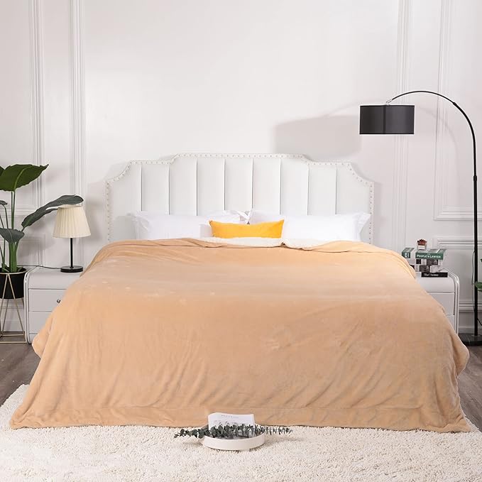 NANPIPER King Size Blanket Warm Sherpa, Soft Fleece Throw for Bed, Reversible Thick Fuzzy Microfiber for Winter (Beige,90x108 inches)