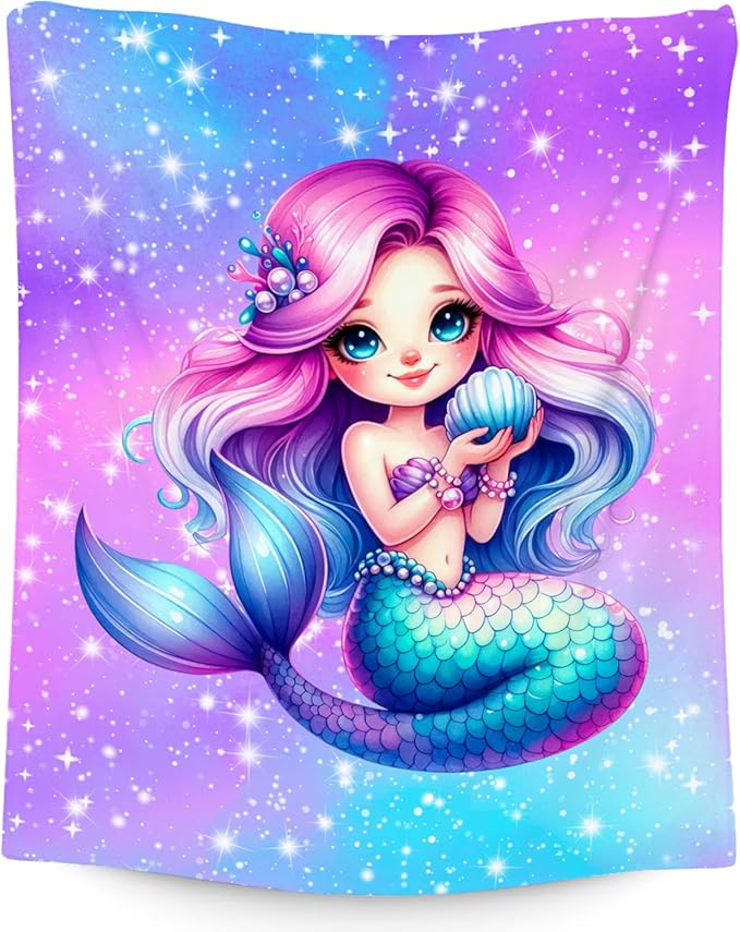 Mermaid Blanket Gifts for Girls - Soft Cozy Fleece Throws for Couch, Office 40"x50"