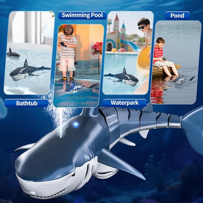 2.4Ghz Remote Control Shark Toys for Kids 3 4 5 6 7 Years Old, 1:18 Scale High Simulation Shark for Pool, Bath Toys for Toddlers, Electronic RC Sea Animal, Outdoor Water Gifts