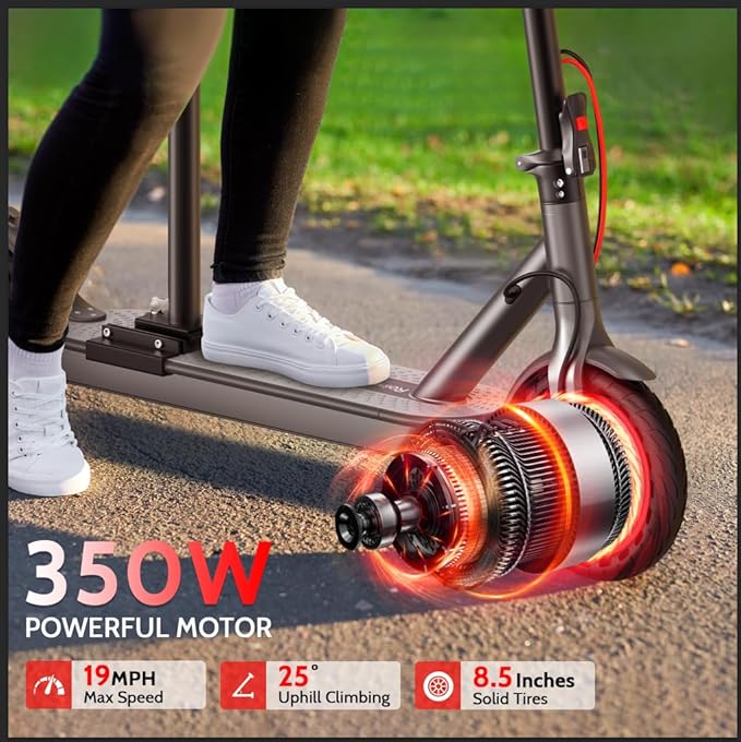Electric Scooter - 8.5"/10'' Solid Tires, 350W/500W Motor, Up to 19-22MPH and 21-24Miles Long-Range Portable Commuting Scooter for Adults with Double Braking System and App