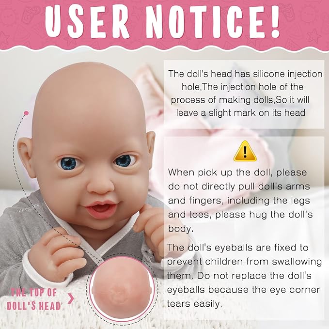 Vollence 10 inch Full Silicone Baby Dolls Realistic, Not Vinyl Dolls, Real Lifelike Realistic Newborn Silicone Baby Doll for Child Christmas Children's Day - Boy