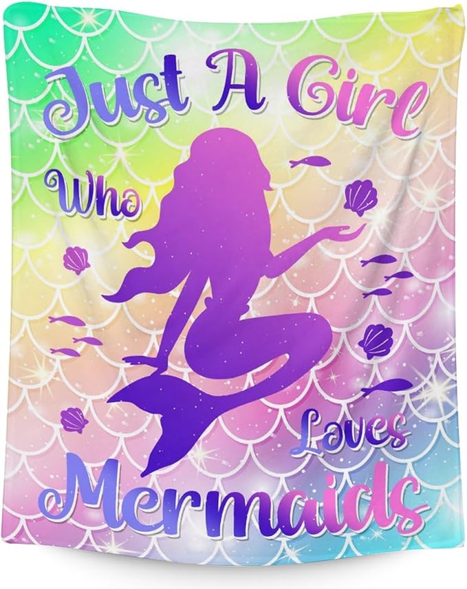 Mermaid Blanket - Soft, Fuzzy & Warm - 50"x60" Throw Size Blanket for Bed, Couch, Sofa - Colorful Cute Throw Gifts for Girls