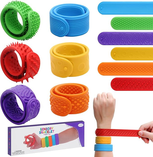 Sensory Fidget Toys Slap Bracelets,Textured Silicone Sensory Bracelets for Kids (6 Packs) Calming Tools for Autism,Anxiety,Stress Relief&ADHD,for Adults Office Desk,Gift&Rewards for Stress Relief