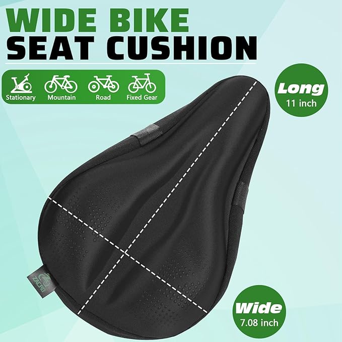 Zacro Bike Seat Cushion - Padded Gel Bike Seat Cover for Men & Women, Padding Bicycle Saddle fit with Peloton/Spin Stationary Exercise/Mountain Road Cycling Bike