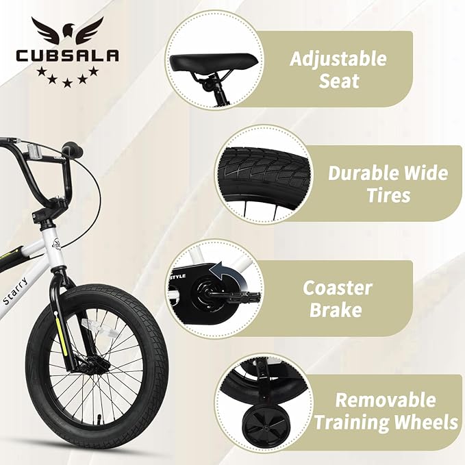 12 14 16 18 Inch Kids Bike BMX Style Bicycle with Training Wheels Coaster Brake for 2-10 Years Old Toddlers Boys Girls Multiple Colors