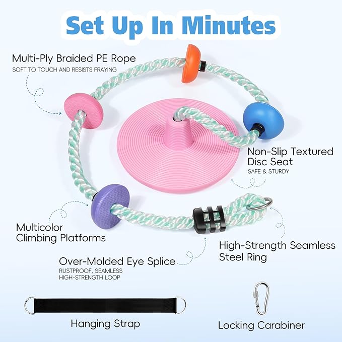 ZNCMRR Tree Swings for Kids Outdoor Rope Swing for Tree Climbing Rope for Kids Disc Swing Indoor Outdoor Swing Set Accessories(Candy Pink)