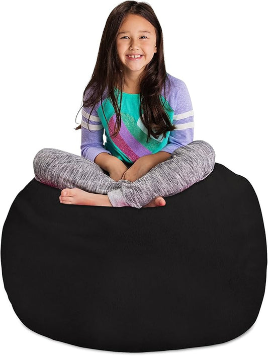Posh Creations Stuffable Kids Stuffed Animal Storage Bean Bag Chair Cover - Childrens Toy Organizer, Large 38" - Soft Faux Rabbit Fur Black