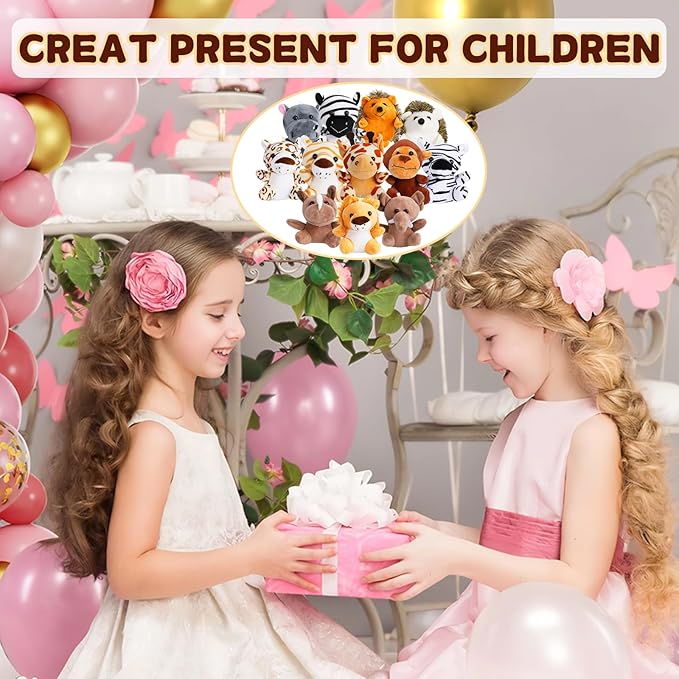 12 Pcs Small Stuffed Animal Bulk - 4.5 Inch Fluffy Stuffies, Animals Keychain Decoration, Stocking Stuffers for Kids, Carnival Prizes, Classroom Treasure Box, Pinata Stuffers