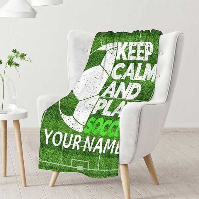 Personalized Soccer Blanket - 60x80 Inches Soft Fuzzy Cozy Blankets for Adults for Soccer Players - Sports Throw Blanket for Couch, Living Room & Bed