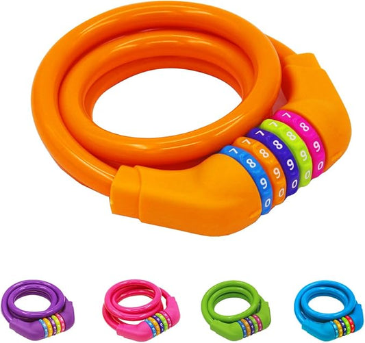 Bike Lock Cable - 4 Feet Resettable Cable Lock - Self Coiling 5 Digit Combination Bicycle Lock (Orange)