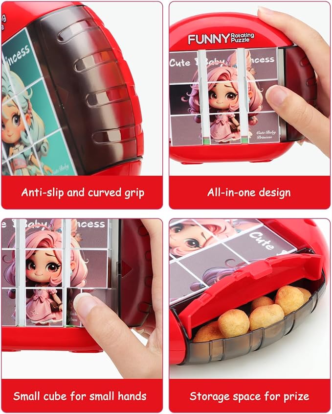 Rotating 3D Puzzle for Kids 3 4 5 6 7 Year Old, 4 Puzzles in 1, Handheld Game Fidget Toys for Travel, Cars & Plane, Fine Motor Skills Developing (Cute Little Princess)