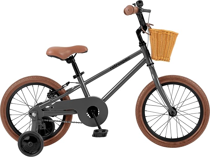 Retrospec Beaumont Mini 16in Kids Bike with Training Wheels & Basket - Beginner Bicycle for 4-6 Year Olds, Low-Profile Frame, V-Brakes & Safety Bell