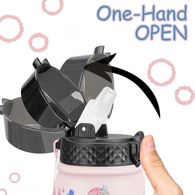 GOPPUS Kids Water Bottle (Straw Lid) - 14 Oz Stainless Steel Travel Bottle, Double Wall Vacuum Leak Proof Kids Cup for School Boys Girls,Happy Mermaids