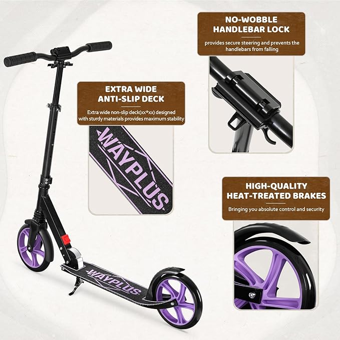 Kick Scooter for Ages 6+,Kid, Teens & Adults. Max Load 240 LBS. Foldable, Lightweight, 8IN Big Wheels for Kids, Teen and Adults, 4 Adjustable Levels. Bearing ABEC9