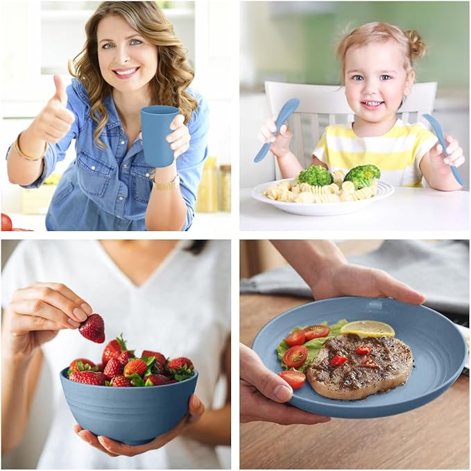 Shopwithgreen Wheat Straw Dinnerware Sets for 4, 20 PCS Unbreakable Plates and Bowls Sets, Reusable Dinner Dishes Set, Bowls, Cups, Plates for Camping, Kitchen, RV, Dorm, Dishwasher Microwave Safe