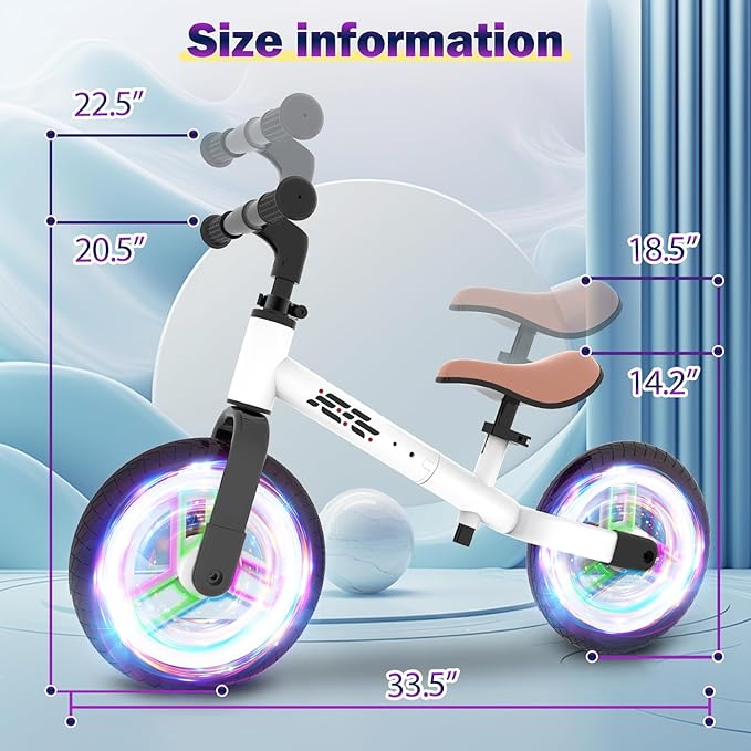Colorful Lighting Balance Bike 2 Year Old, 2-5 Year Old Toddler Balance Bike, No Pedal Bikes with Adjustable Handlebar & Seat, 2 3 4 5 Year Old Boy Girls Birthday Gifts Toys.