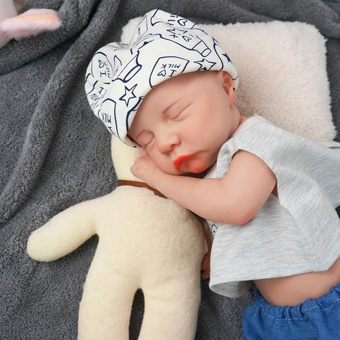 17.72 in Full Silicone Reborn Baby Dolls, 1:1 Lifelike Newborn Dolls Non Vinyl Realistic Reborn Toddler Dolls Boy Washable Sleeping Doll
