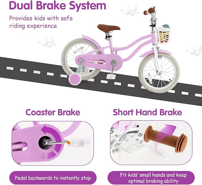 HONEY JOY Kids Bike, 12 14 16 18 20 Inch Toddler Bikes w/Training Wheels, Handbrake & Coaster Brake, Fully Enclosed Chain, Adjustable Handlebar & Seat, Kids Bicycle w/Basket, Girls Boys Bike 3-8