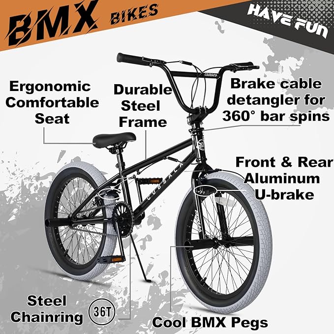 Freestyle BMX Bike, 18 20 Inch Kids Bicycle for 5-13 Years Old Kids and Beginner Level Rider, Multiple Colors