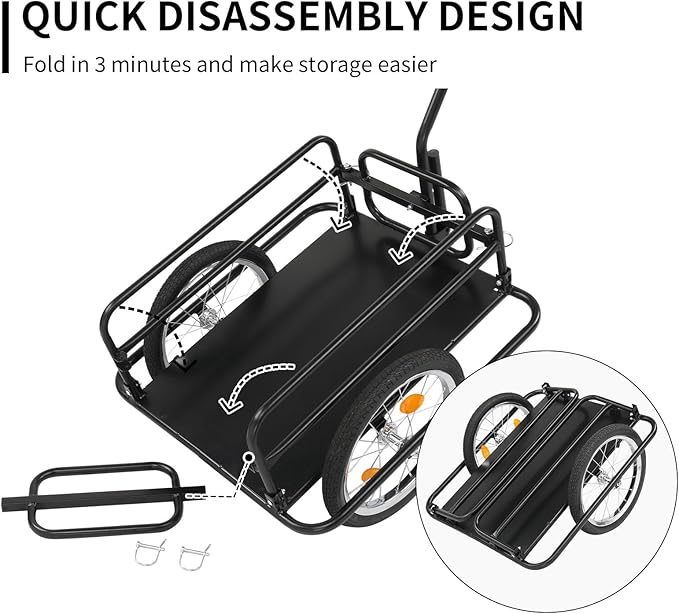 Ktaxon Foldable Bike Trailer, Bicycle Trailer with Unmatched Load Capacity, 16 Inch Pneumatic Tire, Universal Coupler, Foldable Frame and Safe Reflectors Design
