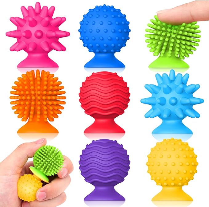 Sensory Fidget Toys for Kids and Adults: Textured Suction Cup Toys for Autism - Squishy Sensory for Classroom Bath - 8 Pack Calm Down Corner Supplies for Boys Teens - Road Trip Activities