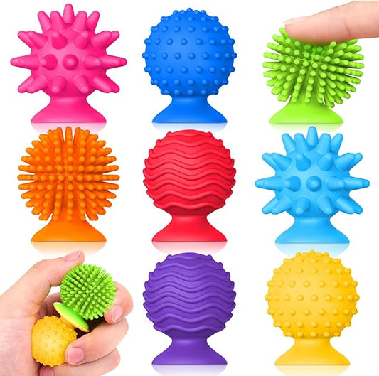 Sensory Fidget Toys for Kids and Adults: Textured Suction Cup Toys for Autism - Squishy Sensory for Classroom Bath - 8 Pack Calm Down Corner Supplies for Boys Teens - Road Trip Activities