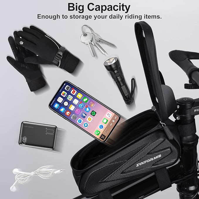 Bike Phone Front Frame Bag Bicycle Bag Waterproof Bike Phone Mount Top Tube Handlebar Bag Bike Phone Case Holder Accessories Compatible with iPhone 11 XS Max XR Fit 7”