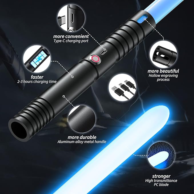 Lightsaber, LED Light Saber with 15 RGB Colors, Lightsabers for 3 Modes, Light Sabers with Connectors, Lightsabers for Dueling, Lightsaber Toy for Adults, Kids, 2 Pack(Black)