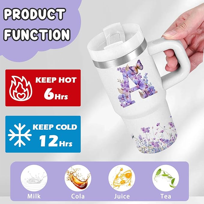 Letter A Tumbler Gifts, 14oz Letter A Themed Tumbler with Handle and Straw, Stainless Steel Double Wall Vacuum Insulated Cup Keep Hot Cold - 14oz Travel Mug with Lid Tumblers for Home Work Outdoor Use