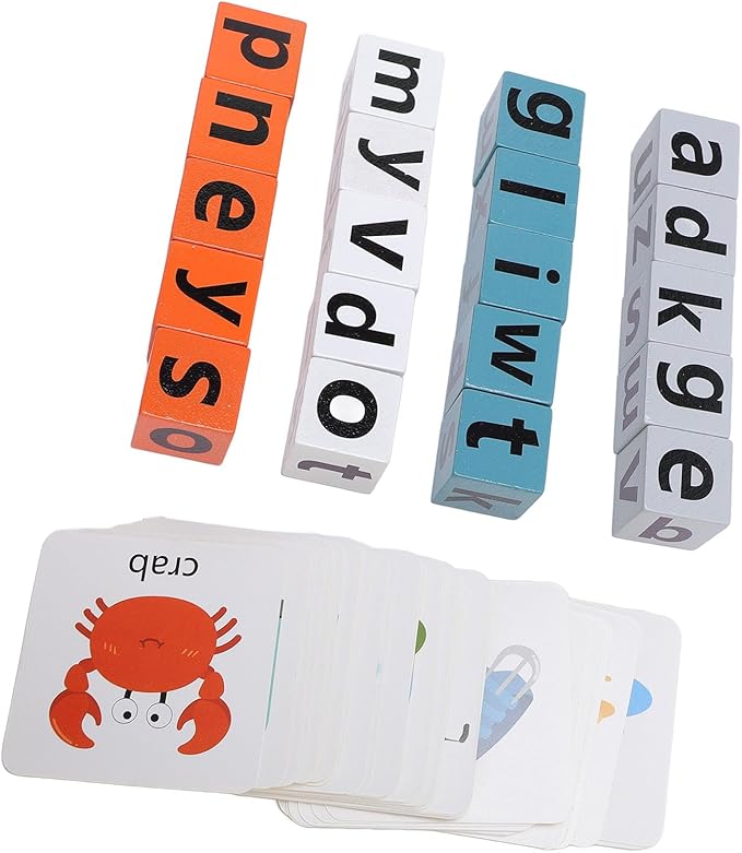 Premium Wooden Alphabet Stacking Blocks, Educational Toys for Toddlers, Improve Vocabulary Early Learning ABC Letter Blocks for Learning English Speaking and Listening Skills, Wood + Paper