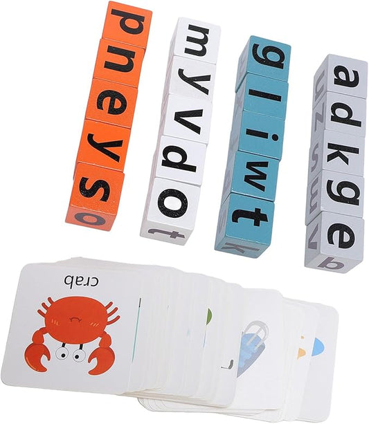 Premium Wooden Alphabet Stacking Blocks, Educational Toys for Toddlers, Improve Vocabulary Early Learning ABC Letter Blocks for Learning English Speaking and Listening Skills, Wood + Paper