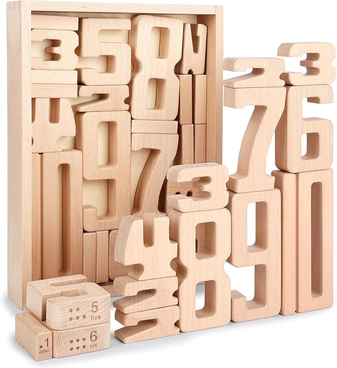 Large Wooden Number Building Blocks, Number and Counting Blocks,Balance and Stacking Blocks,32 Pcs Math Blocks,Educational Toys for Toddlers,Preschool Math Toys,Number Recognition Toys