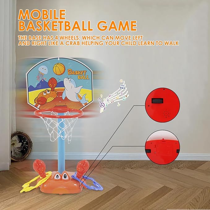 Toddler Basketball Hoop Indoor, 2 in 1 Sports Toy Set for Kids Basketball Hoop for Toddlers Indoor with Ring Toss Game