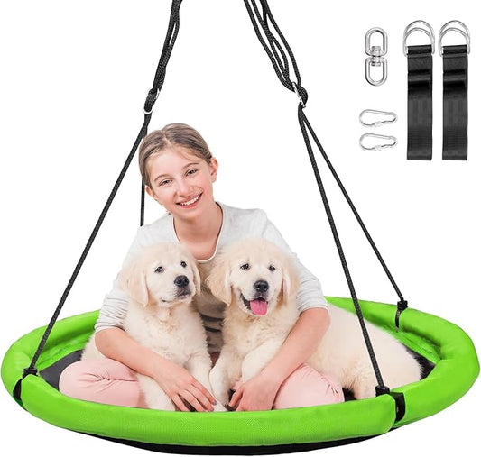 RedSwing 40" Flying Saucer Tree Swing for Kids Outdoor, Large Round Tire Swings for Trees and Swingset, Strong Heavy Duty for Outside Playground, 500LBS Weight Capacity, Green