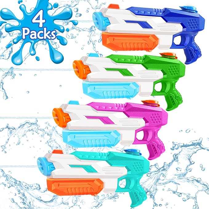 4 Pack Water Gun for Kids Adults: 600cc Squirt Blasters Super Water Gun Soaker with Long Range High Capacity for Boys Girls Summer Swimming Pool Beach Outdoor Water Fighting Play Toys Party Favors