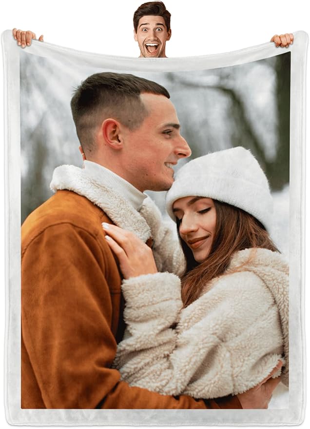 Custom Blanket with Photos, Personalized Blankets with Picture, I Love You Girlfriend Boyfriend Couples Gifts, for Birthday Christmas Women Men Adult Kids Mom Dad Wife Husband