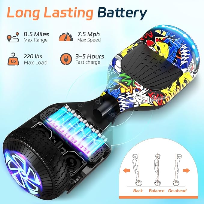 Scooter with Bluetooth Corlorful LED Lights, 6.5" Wheels, Dual 300W Motor Scooter for Kids Girls Boys Adults, All Ages