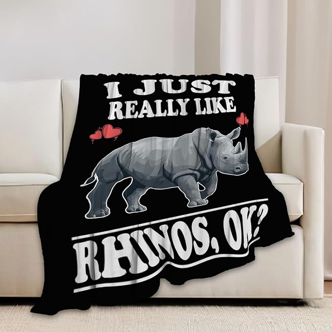 Rhino Blanket I Just Really Like Rhinos Throw Blankets Gifts for Girls Boys Kids Lover Soft Cozy Fleece Plush for Couch Sofa Bed 40"x50"