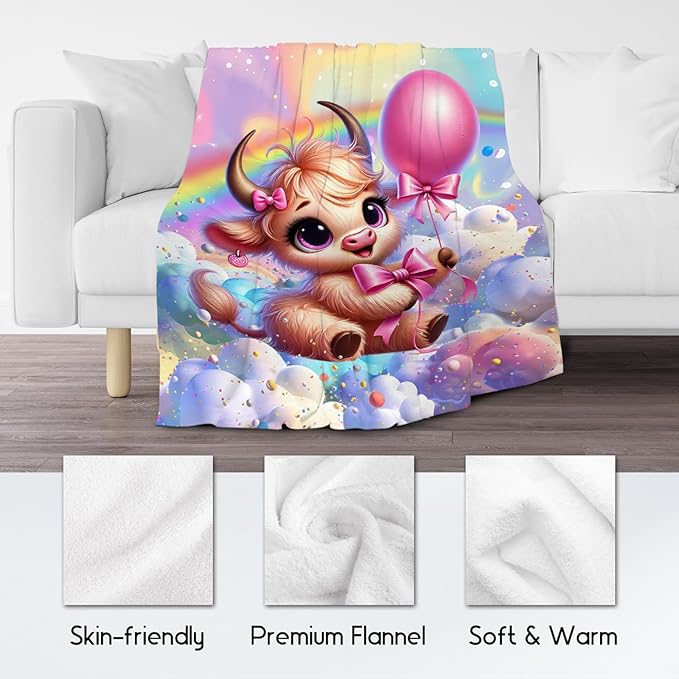 Girls Blankets - Highland Cow Blanket Gifts - 50x60 Inches Soft Flannel Throw for Couch, Office Bed